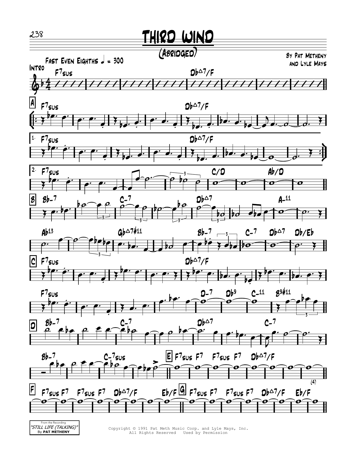 Download Pat Metheny Third Wind Sheet Music and learn how to play Real Book – Melody & Chords PDF digital score in minutes