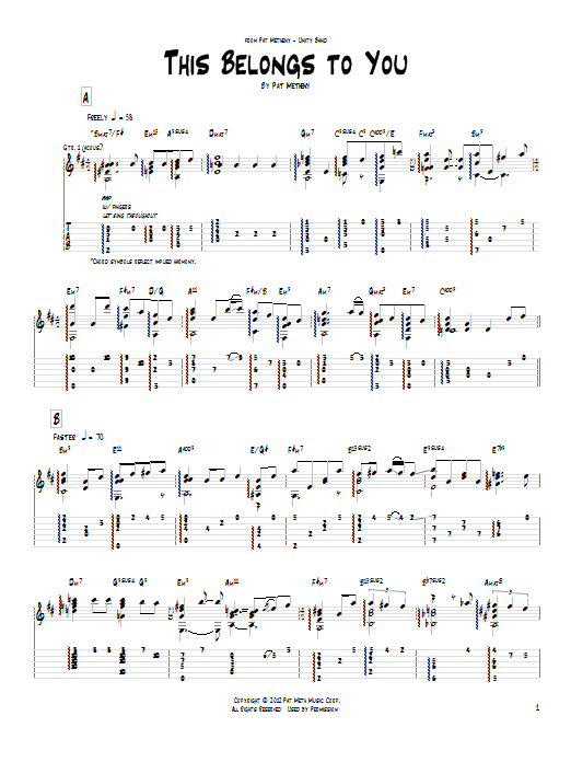 Download Pat Metheny This Belongs To You Sheet Music and learn how to play Real Book – Melody & Chords PDF digital score in minutes