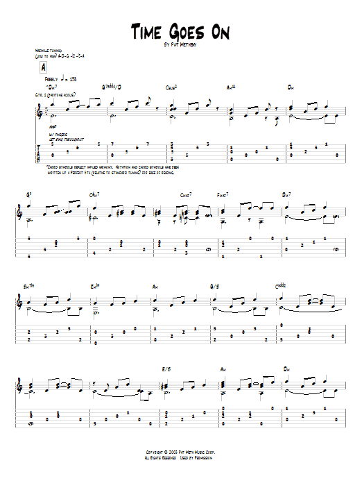 Download Pat Metheny Time Goes On Sheet Music and learn how to play Guitar Tab PDF digital score in minutes