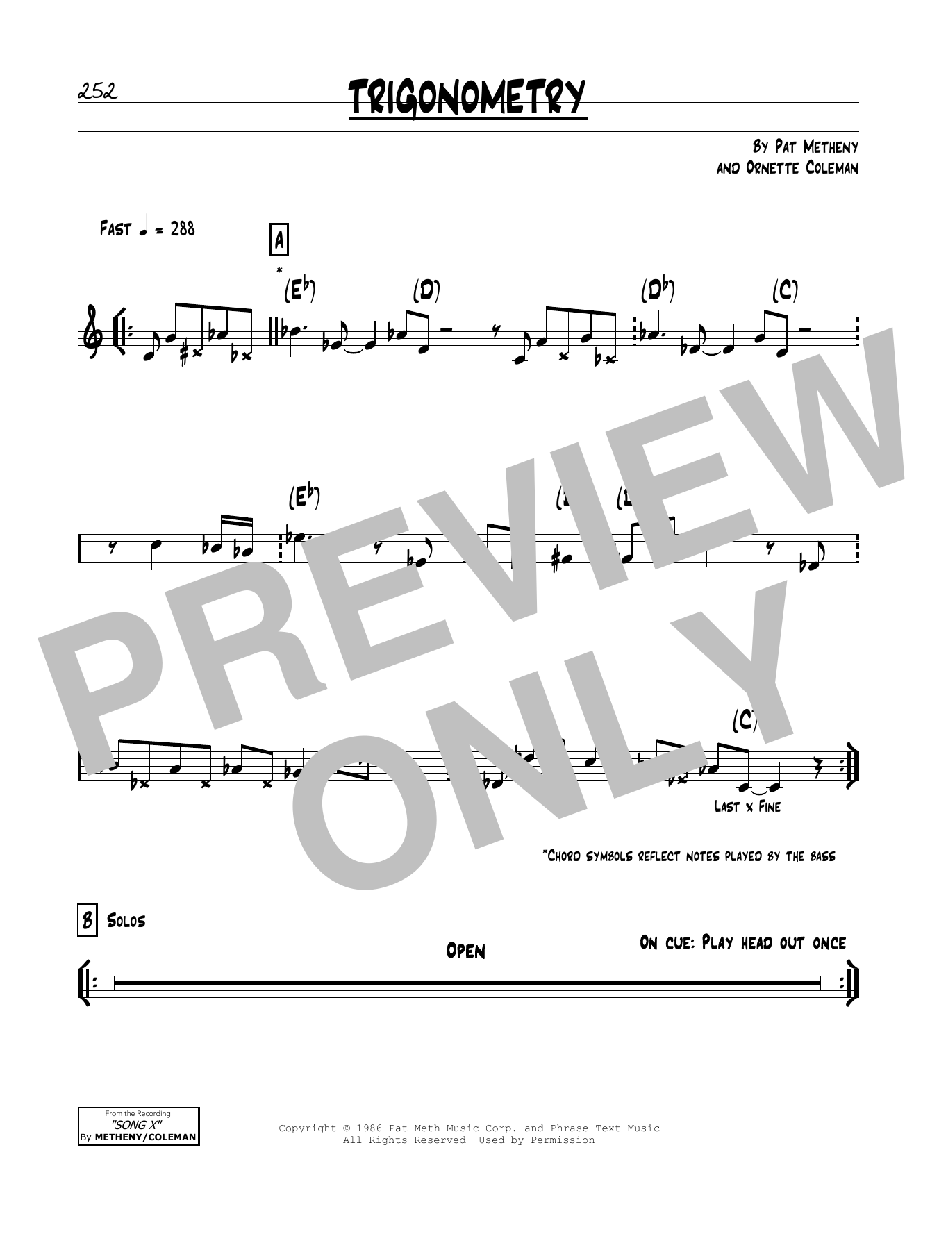 Download Pat Metheny Trigonometry Sheet Music and learn how to play Real Book – Melody & Chords PDF digital score in minutes