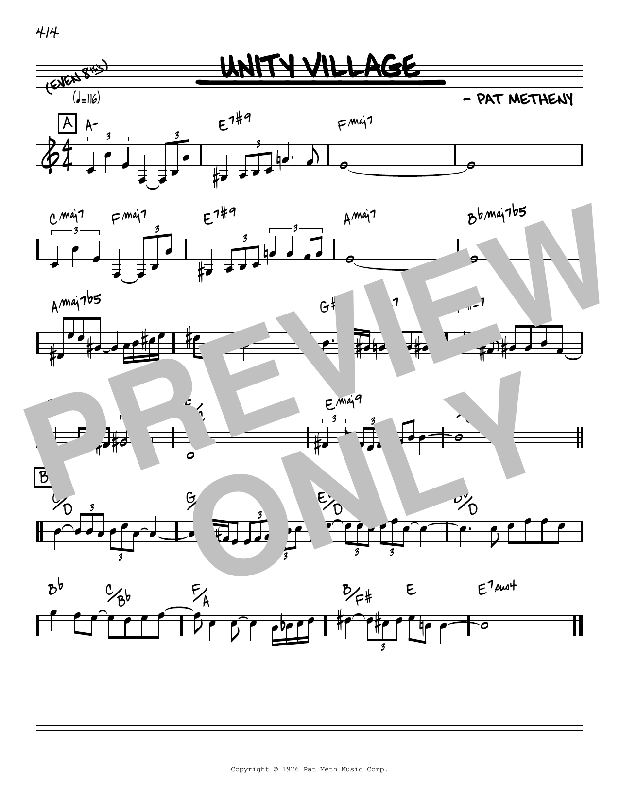 Download Pat Metheny Unity Village [Reharmonized version] (arr. Jack Grassel) Sheet Music and learn how to play Real Book – Melody & Chords PDF digital score in minutes