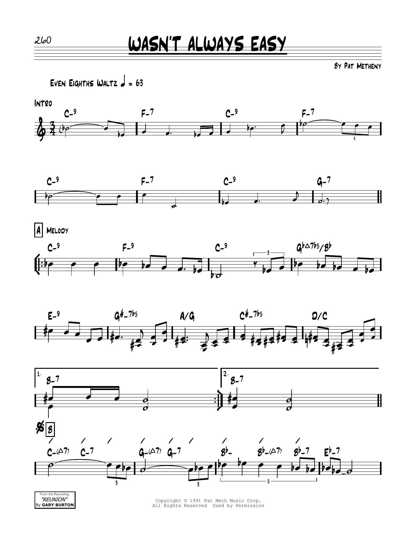 Download Pat Metheny Wasn't Always Easy Sheet Music and learn how to play Real Book – Melody & Chords PDF digital score in minutes