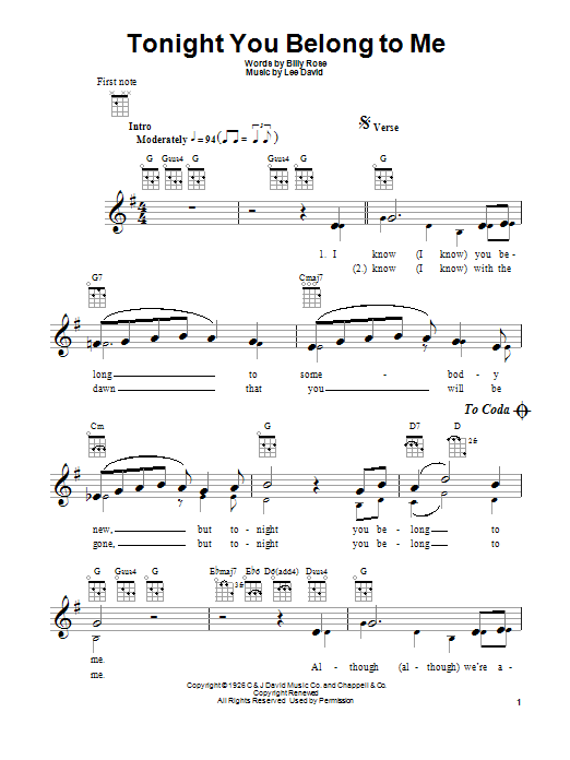 Download Patience & Prudence Tonight You Belong To Me Sheet Music and learn how to play UKETAB PDF digital score in minutes