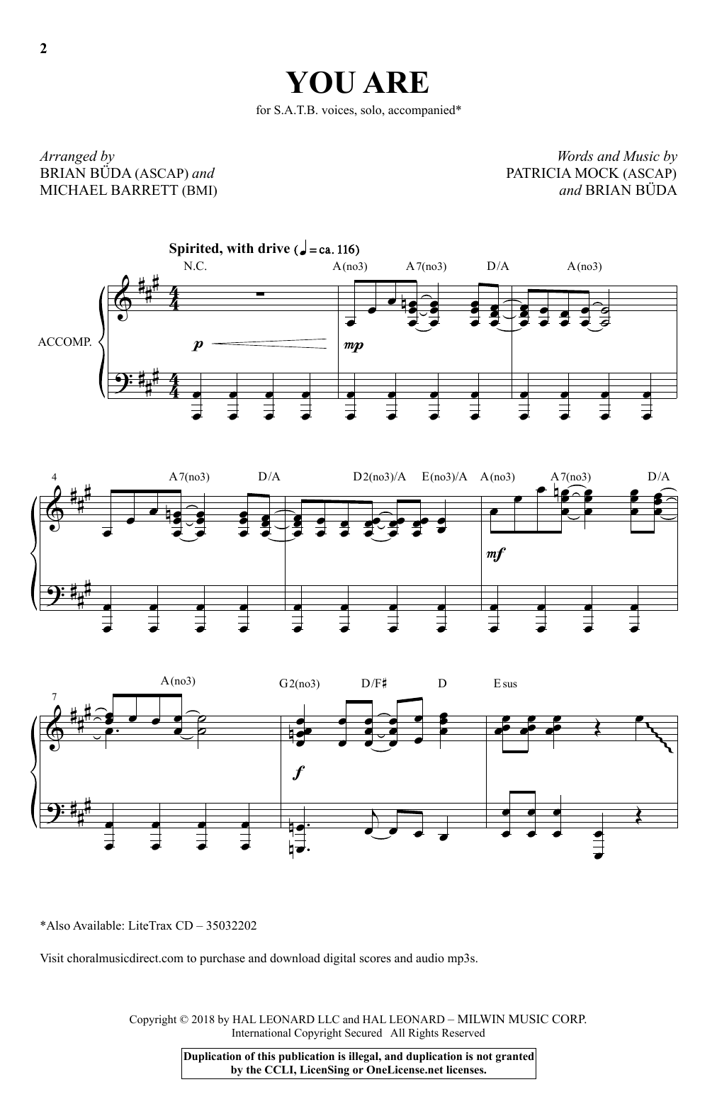 Download Patricia Mock & Brian Buda You Are (Brian Buda & Michael Barrett) Sheet Music and learn how to play SATB Choir PDF digital score in minutes