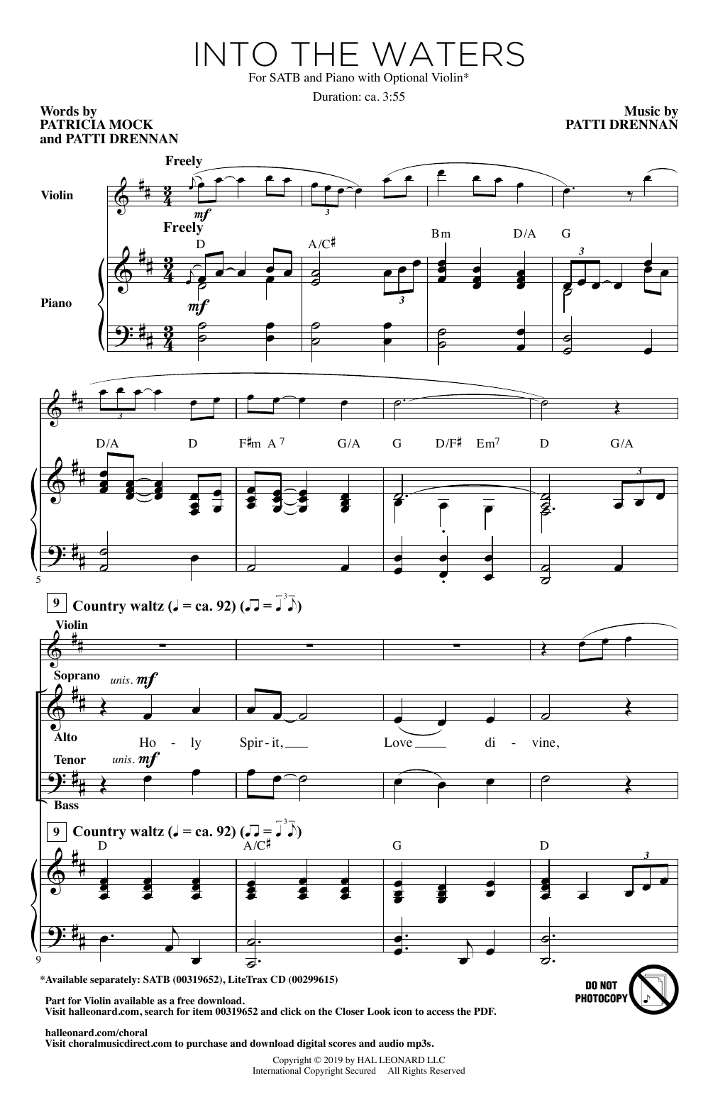 Download Patricia Mock and Patti Drennan Into The Waters Sheet Music and learn how to play SATB Choir PDF digital score in minutes