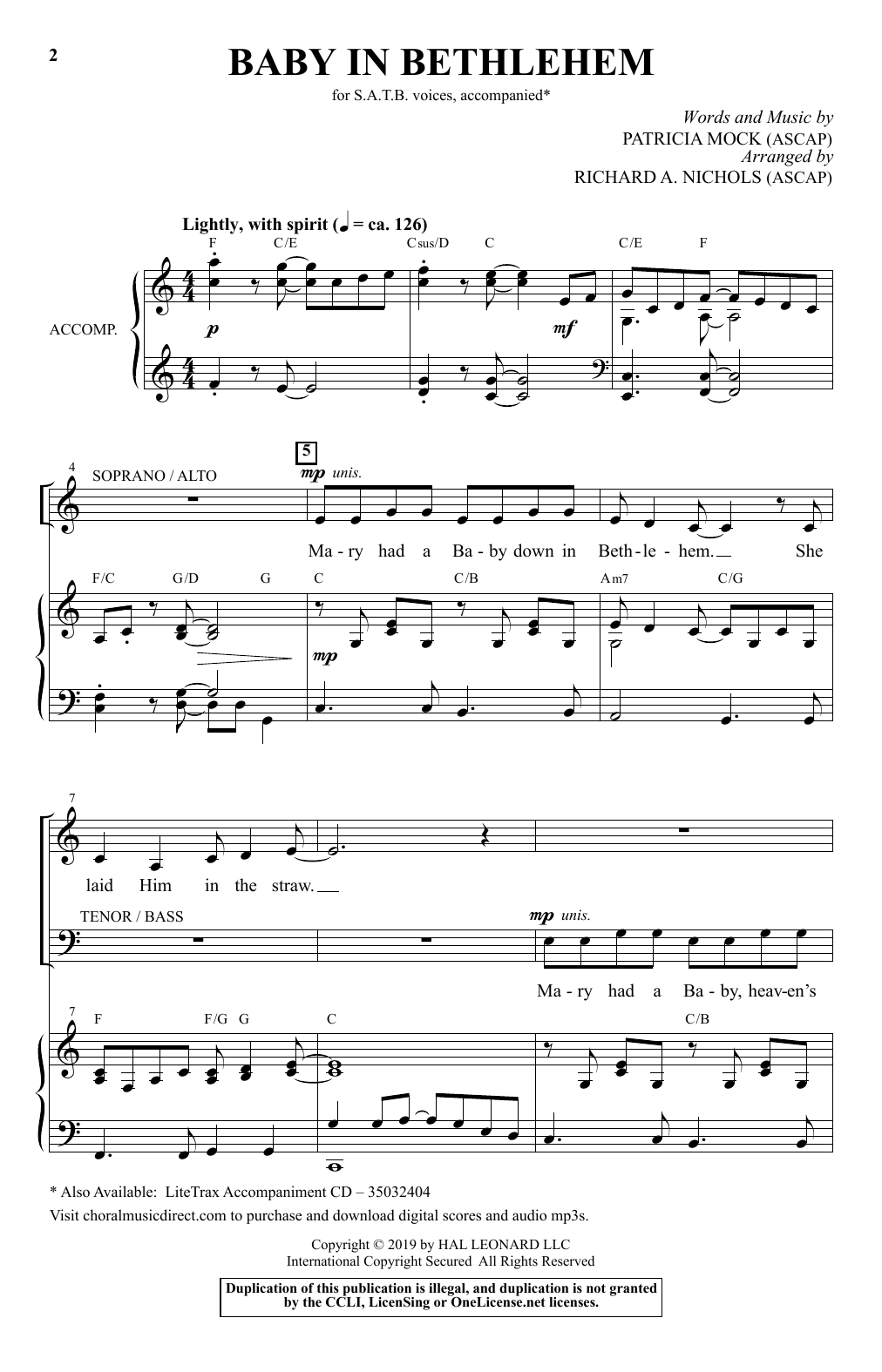 Download Patricia Mock Baby In Bethlehem (arr. Richard A. Nichols) Sheet Music and learn how to play SATB Choir PDF digital score in minutes