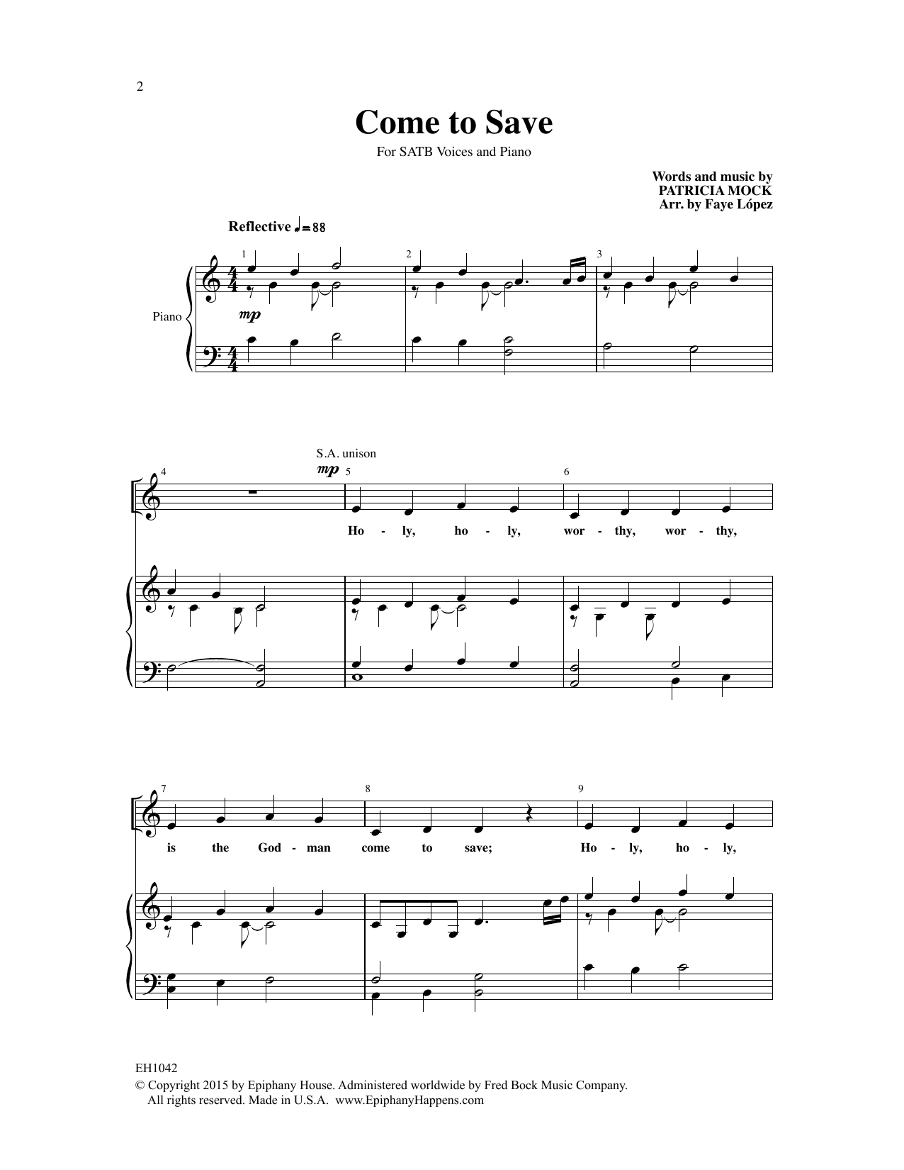 Download Patricia Mock Come To Save (arr. Faye Lopez) Sheet Music and learn how to play SATB Choir PDF digital score in minutes