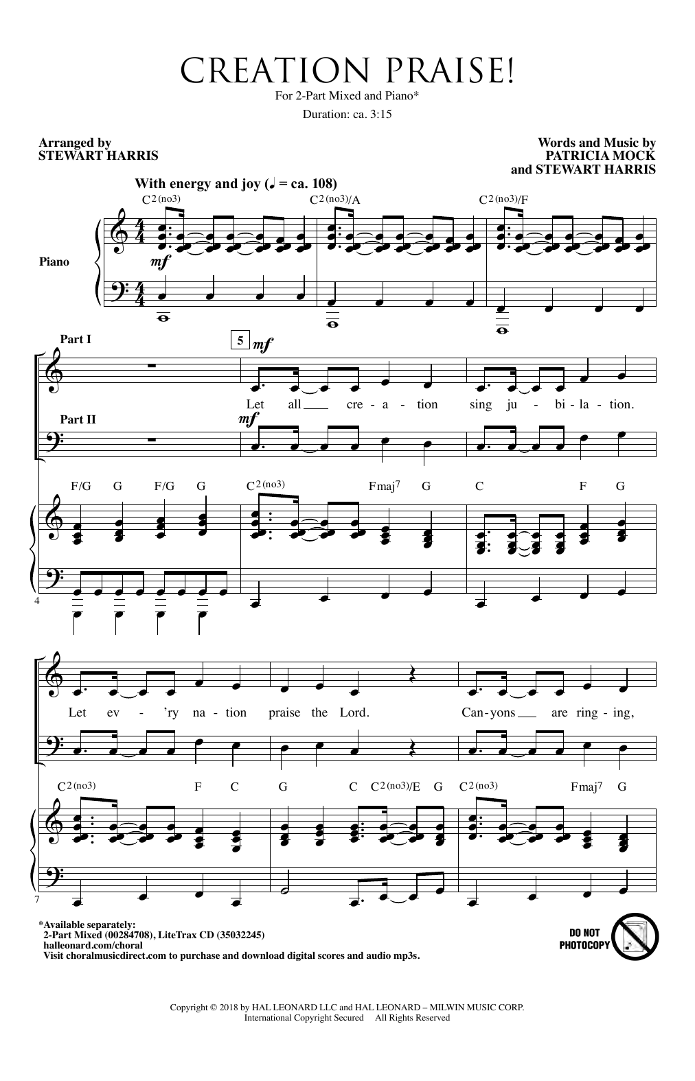 Download Patricia Mock Creation Praise! (arr. Stewart Harris) Sheet Music and learn how to play 2-Part Choir PDF digital score in minutes