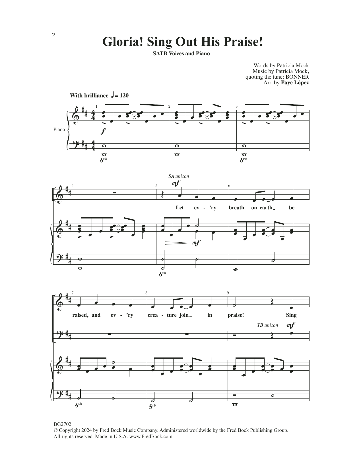 Download Patricia Mock Gloria! Sing Out His Praise! (arr. Faye López) Sheet Music and learn how to play SATB Choir PDF digital score in minutes