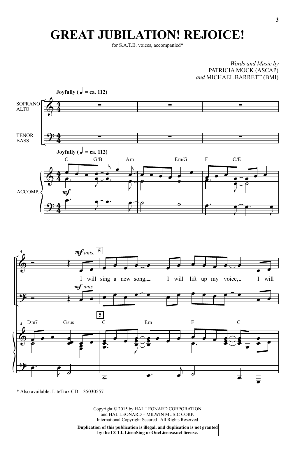 Download Patricia Mock Great Jubilation! Rejoice! Sheet Music and learn how to play SATB PDF digital score in minutes