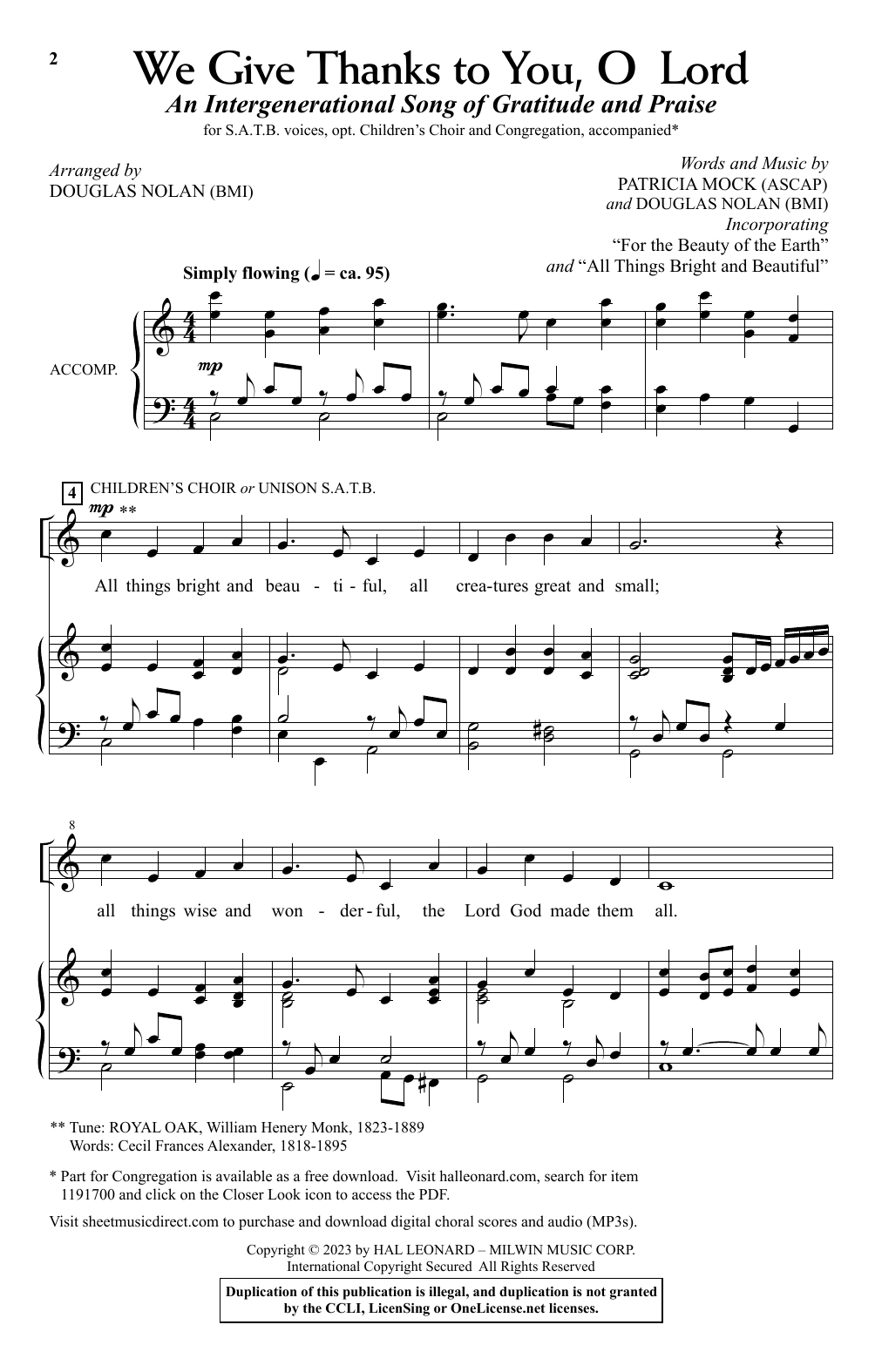 Download Patricia Mock We Give Thanks To You, O Lord (arr. Douglas Nolan) Sheet Music and learn how to play SATB Choir PDF digital score in minutes