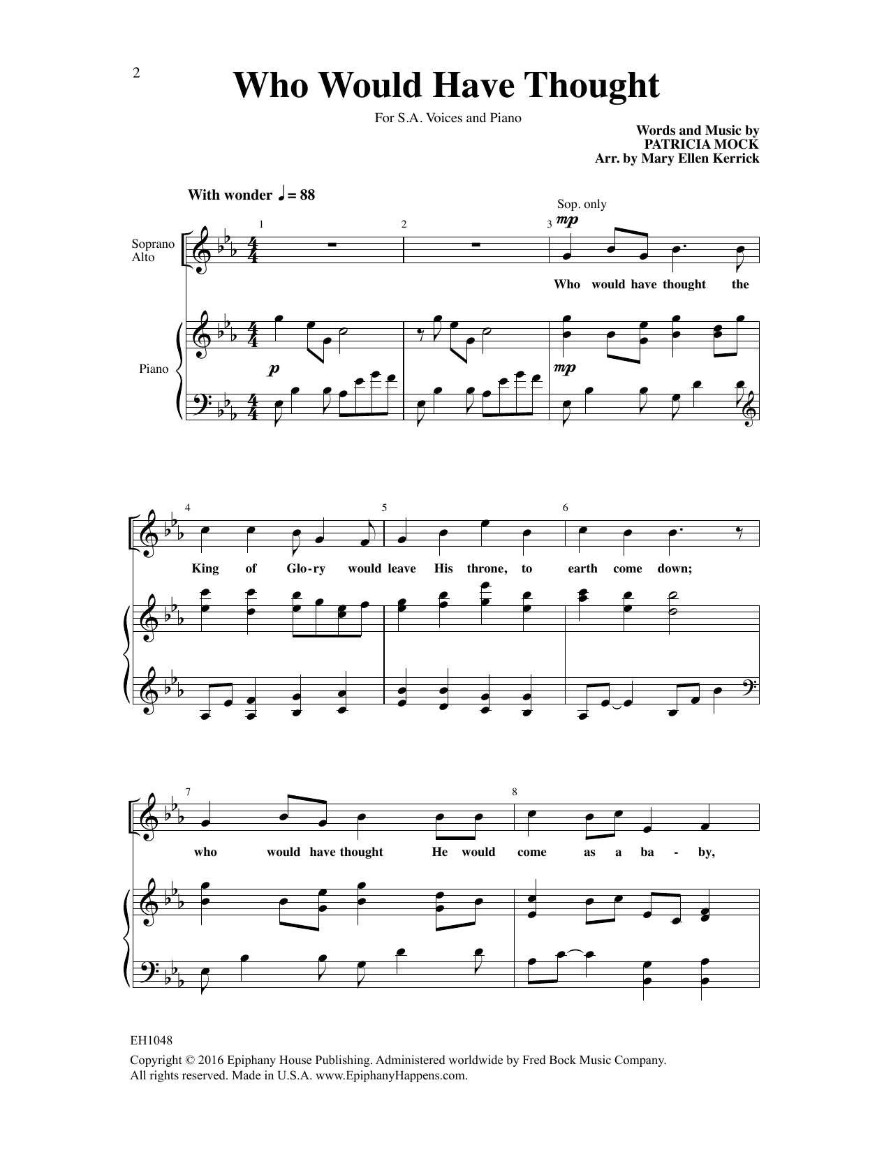 Download Patricia Mock Who Would Have Thought Sheet Music and learn how to play 2-Part Choir PDF digital score in minutes