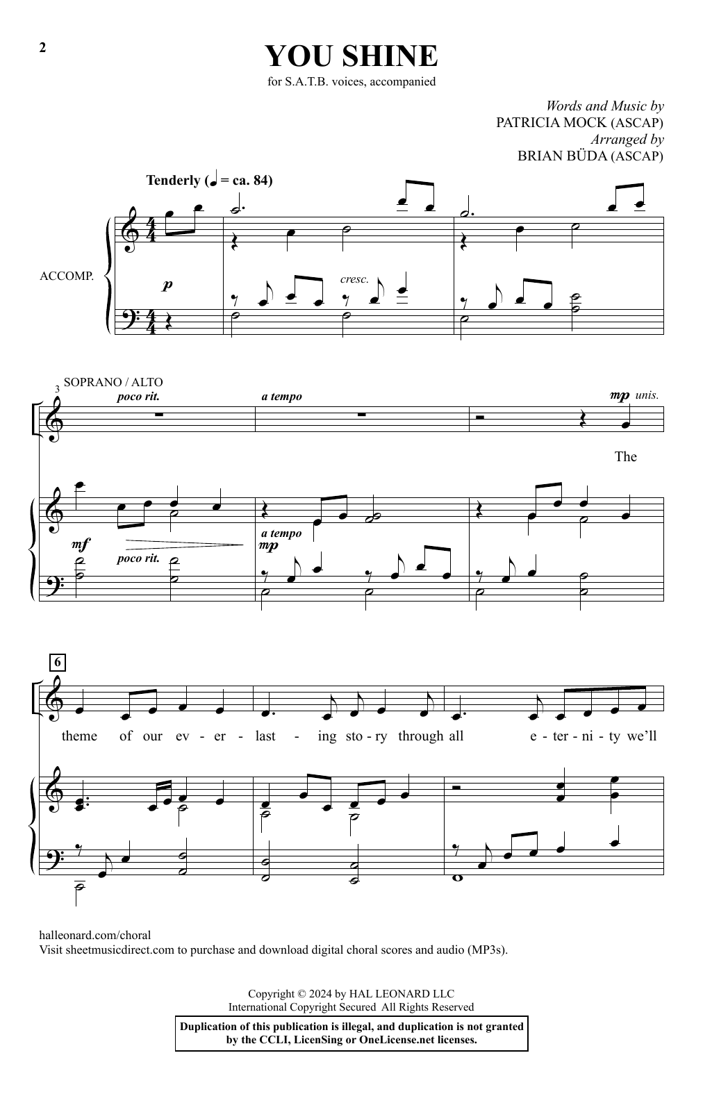 Download Patricia Mock You Shine (arr. Brian Büda) Sheet Music and learn how to play SATB Choir PDF digital score in minutes
