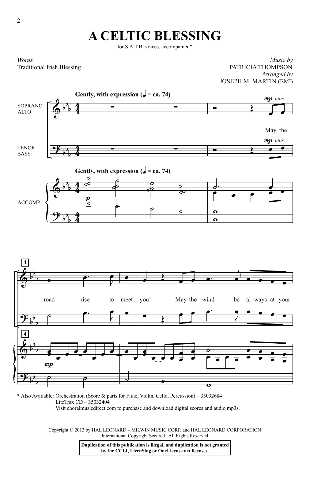 Download Patricia Thompson A Celtic Blessing (arr. Joseph M. Martin) Sheet Music and learn how to play SATB Choir PDF digital score in minutes