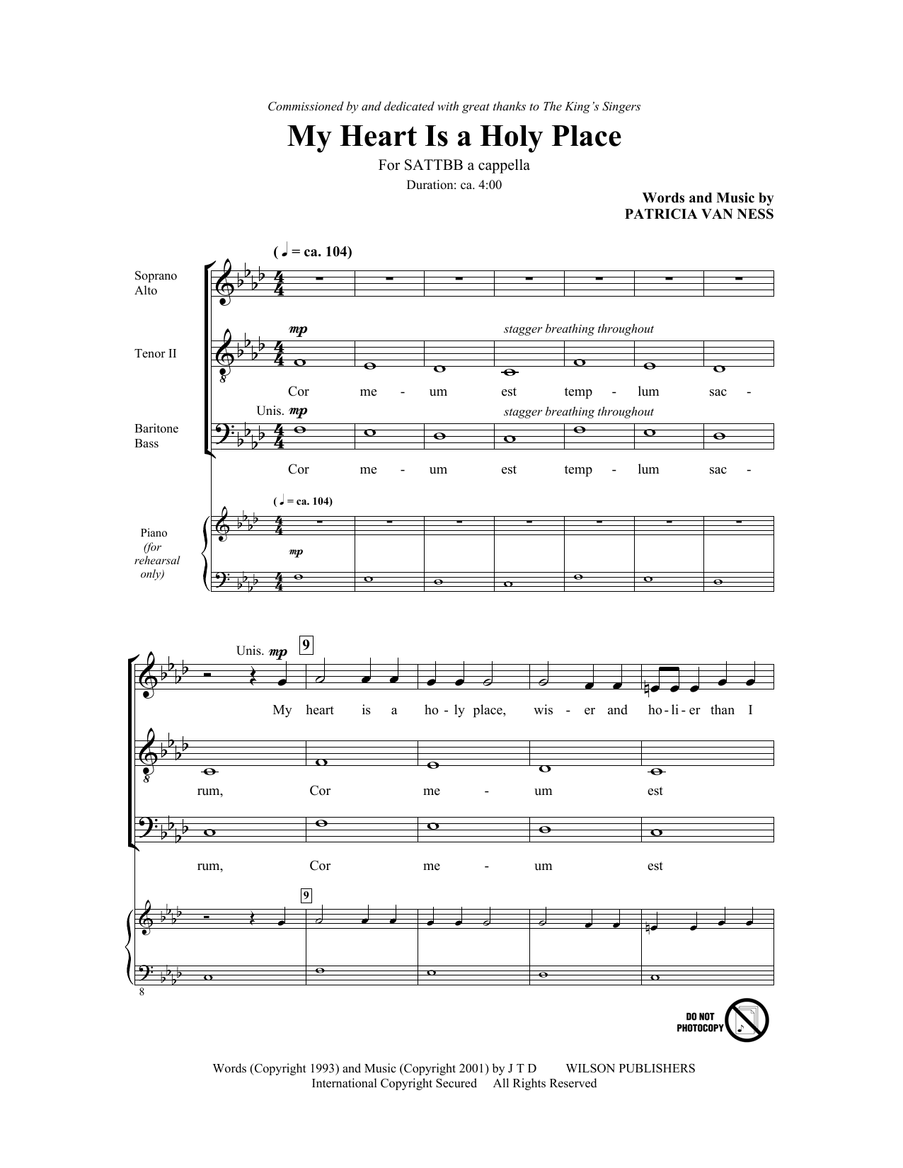 Download Patricia Van Ness Cor Meum Est Templum Sacrum (My Heart Is A Holy Place) Sheet Music and learn how to play SATB PDF digital score in minutes