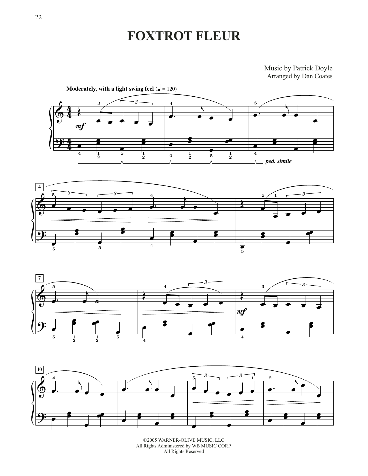Download Patrick Doyle Foxtrot Fleur (from Harry Potter) (arr. Dan Coates) Sheet Music and learn how to play Easy Piano PDF digital score in minutes