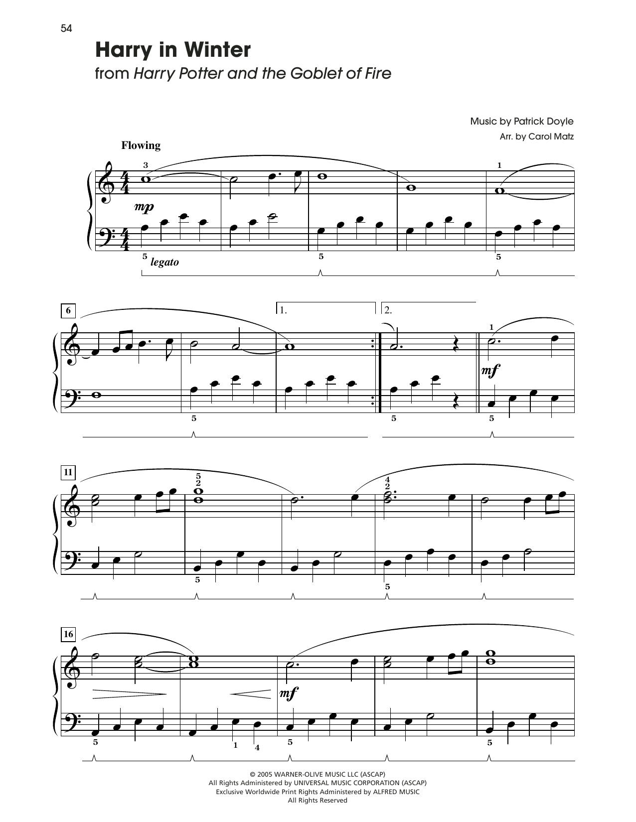 Download Patrick Doyle Harry In Winter (from Harry Potter) (arr. Carol Matz) Sheet Music and learn how to play Big Note Piano PDF digital score in minutes