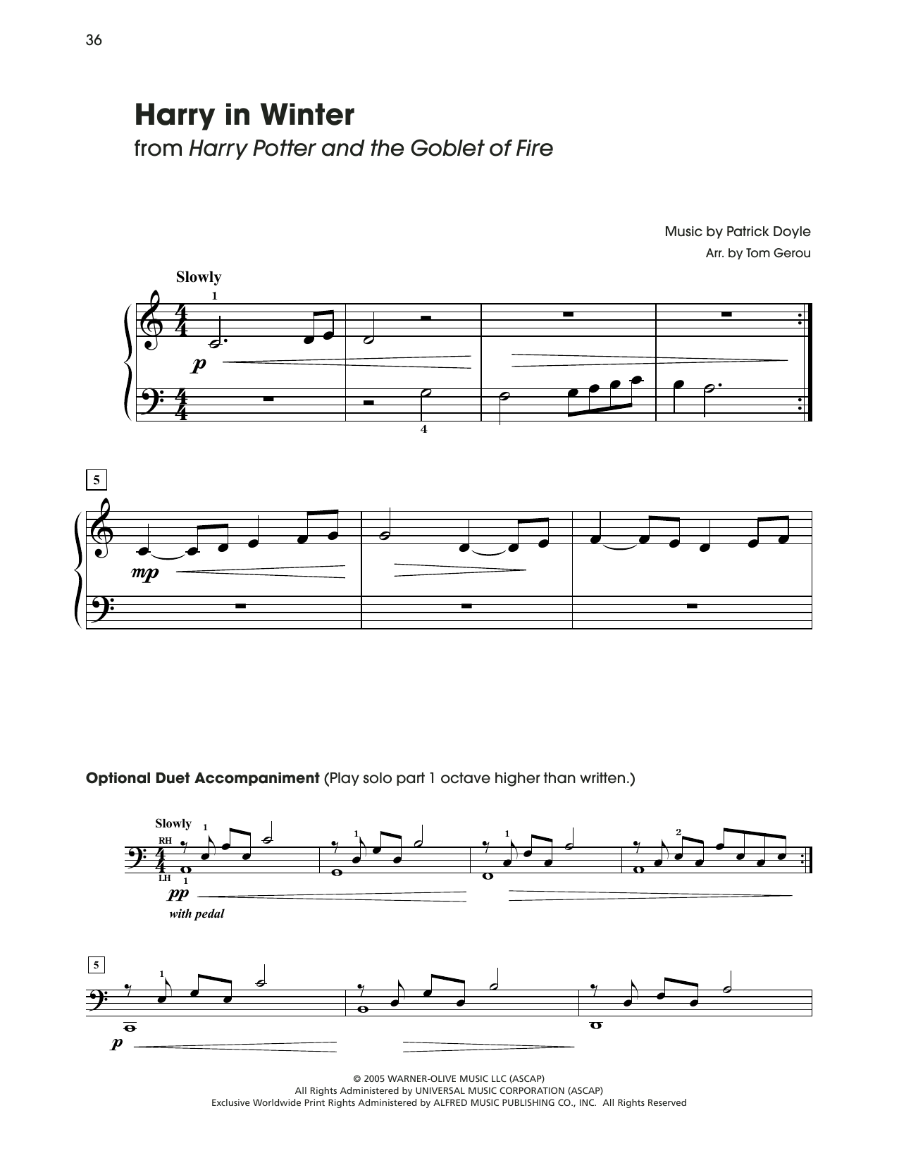 Download Patrick Doyle Harry In Winter (from Harry Potter) (arr. Tom Gerou) Sheet Music and learn how to play 5-Finger Piano PDF digital score in minutes