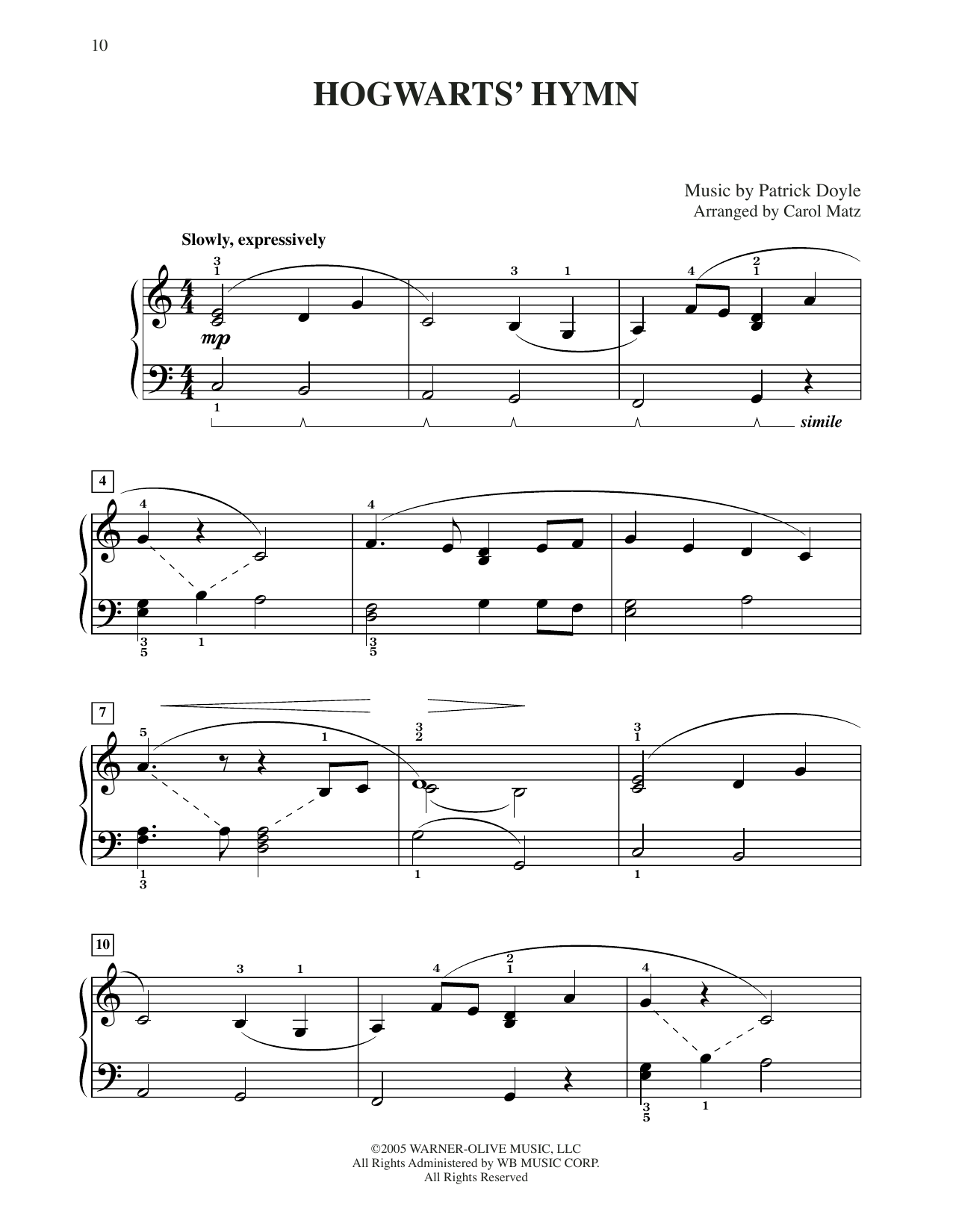 Download Patrick Doyle Hogwarts' Hymn (from Harry Potter) (arr. Carol Matz) Sheet Music and learn how to play Big Note Piano PDF digital score in minutes