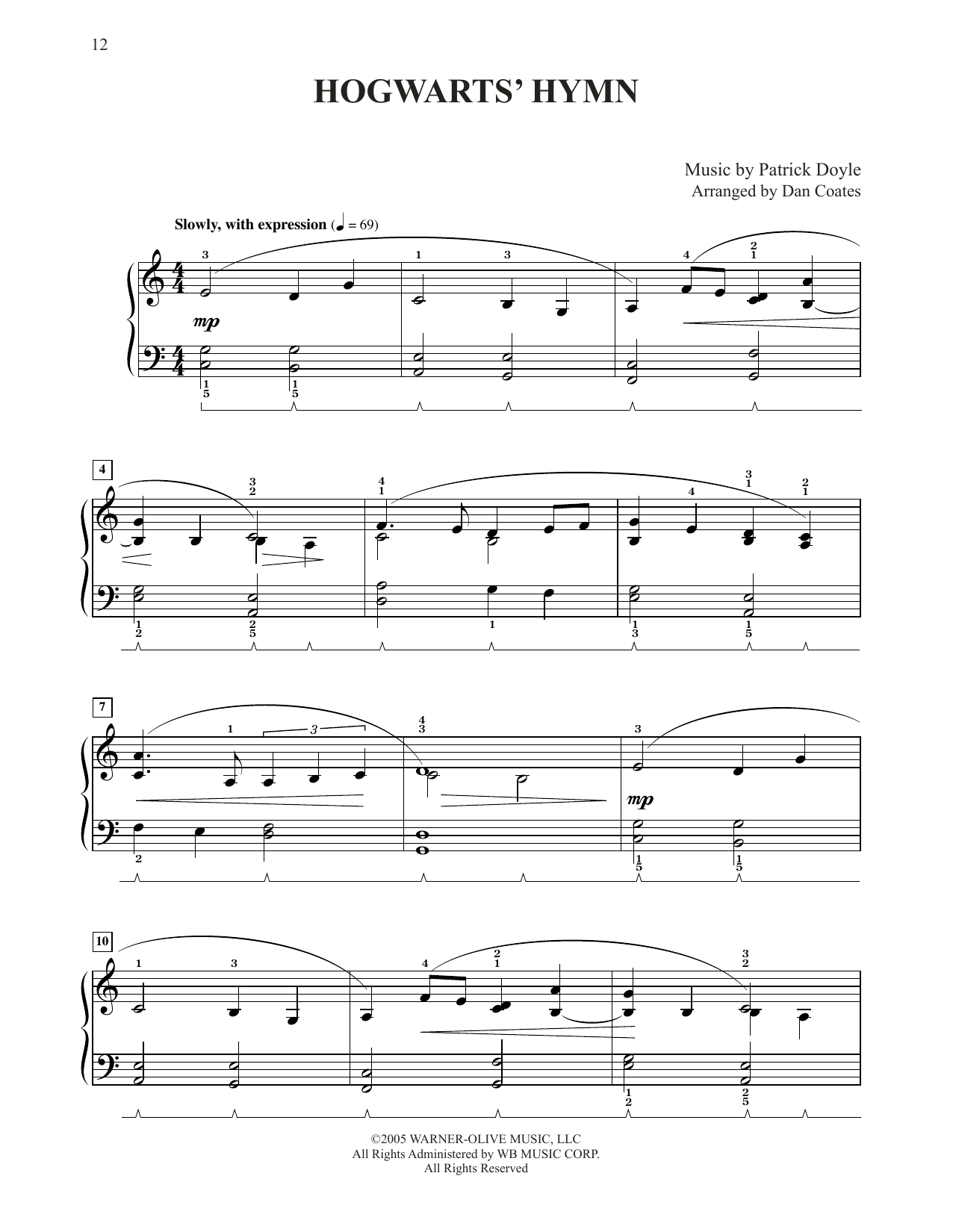 Download Patrick Doyle Hogwarts' Hymn (from Harry Potter) (arr. Dan Coates) Sheet Music and learn how to play Easy Piano PDF digital score in minutes