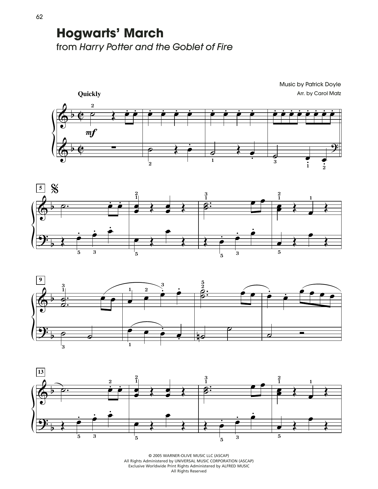 Download Patrick Doyle Hogwarts' March (from Harry Potter) (arr. Carol Matz) Sheet Music and learn how to play Big Note Piano PDF digital score in minutes