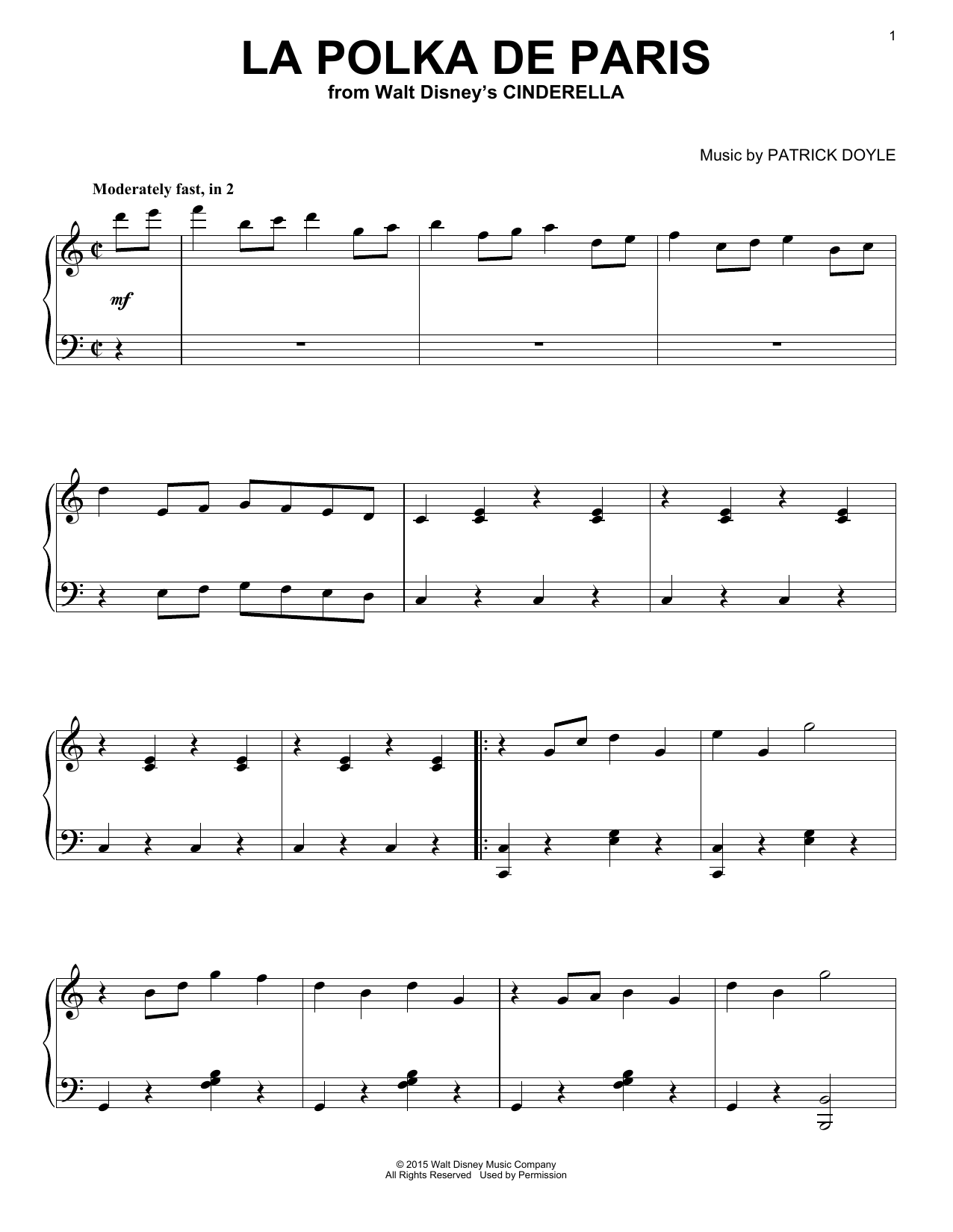 Download Patrick Doyle La Polka De Paris (from Walt Disney's Cinderella) Sheet Music and learn how to play Piano PDF digital score in minutes