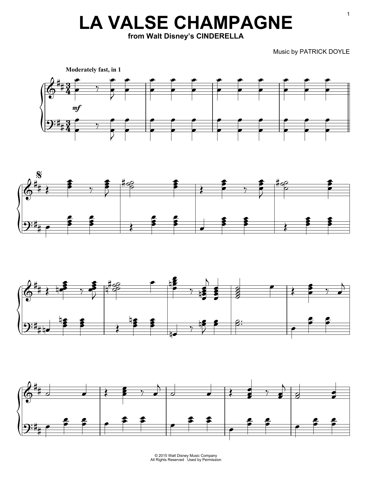 Download Patrick Doyle La Valse Champagne Sheet Music and learn how to play Easy Piano PDF digital score in minutes