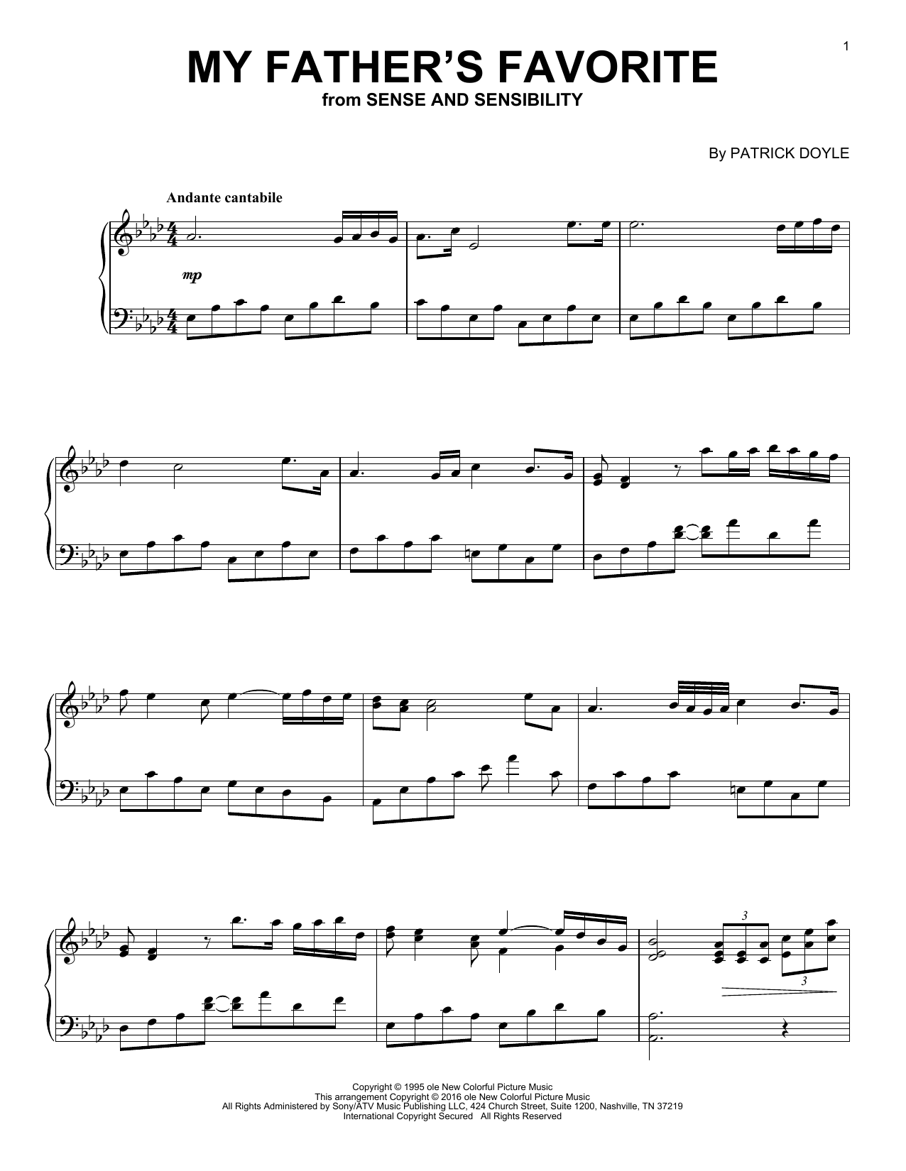Download Patrick Doyle My Father's Favorite Sheet Music and learn how to play Melody Line, Lyrics & Chords PDF digital score in minutes