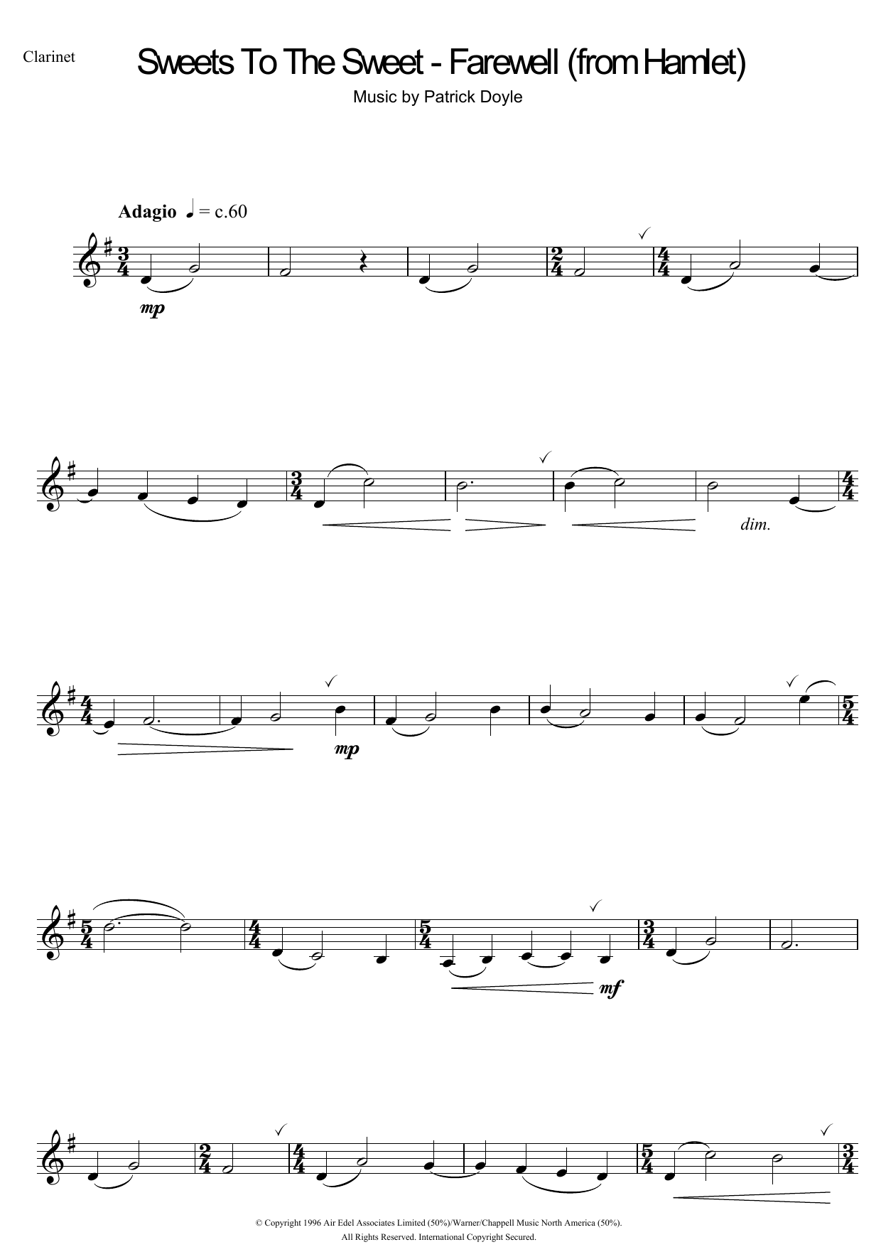 Download Patrick Doyle Sweets To The Sweet - Farewell (from Hamlet) Sheet Music and learn how to play Keyboard PDF digital score in minutes