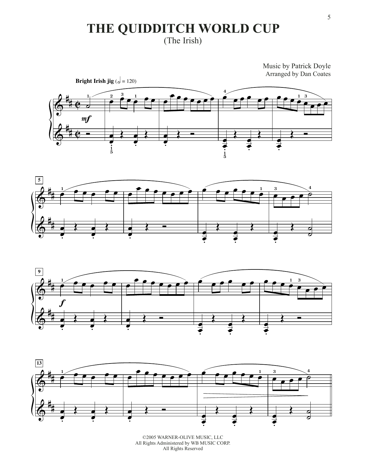 Download Patrick Doyle The Quidditch World Cup (from Harry Potter And The Goblet Of Fire) (arr. Coates) Sheet Music and learn how to play Easy Piano PDF digital score in minutes