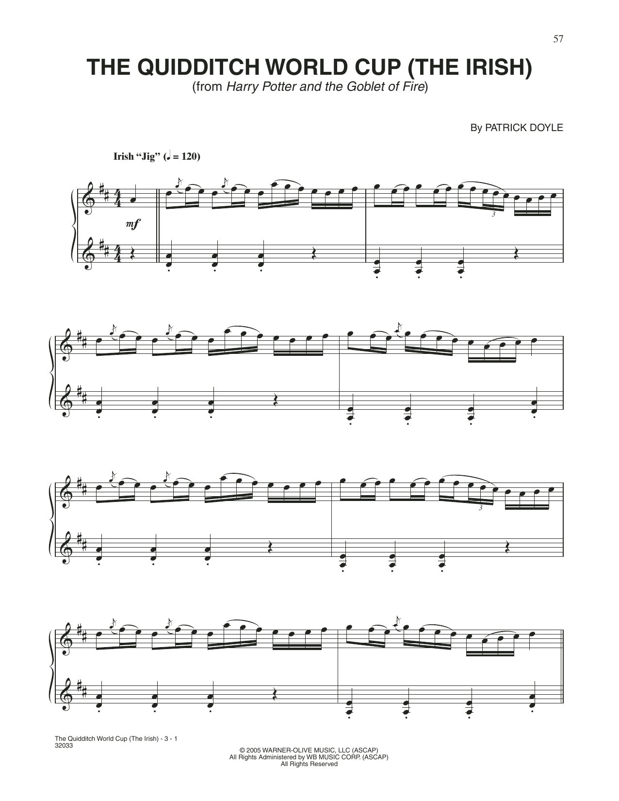 Download Patrick Doyle The Quidditch World Cup (from Harry Potter And The Goblet Of Fire) Sheet Music and learn how to play Piano Solo PDF digital score in minutes