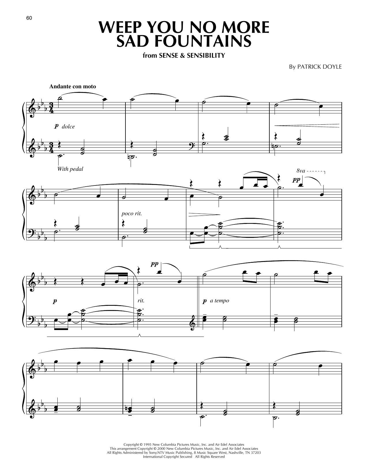 Download Patrick Doyle Weep You No More Sad Fountains (from Sense And Sensibility) (arr. Phillip Kevere Sheet Music and learn how to play Piano Solo PDF digital score in minutes