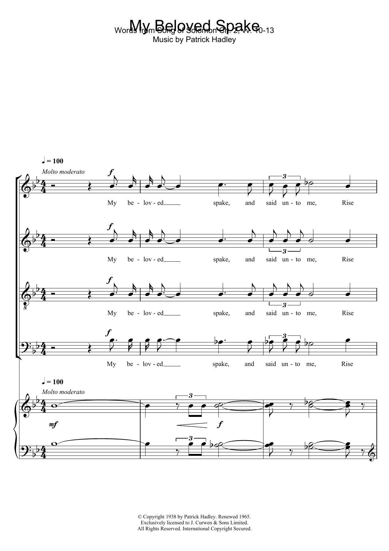 Download Patrick Hadley My Beloved Spake Sheet Music and learn how to play SATB PDF digital score in minutes