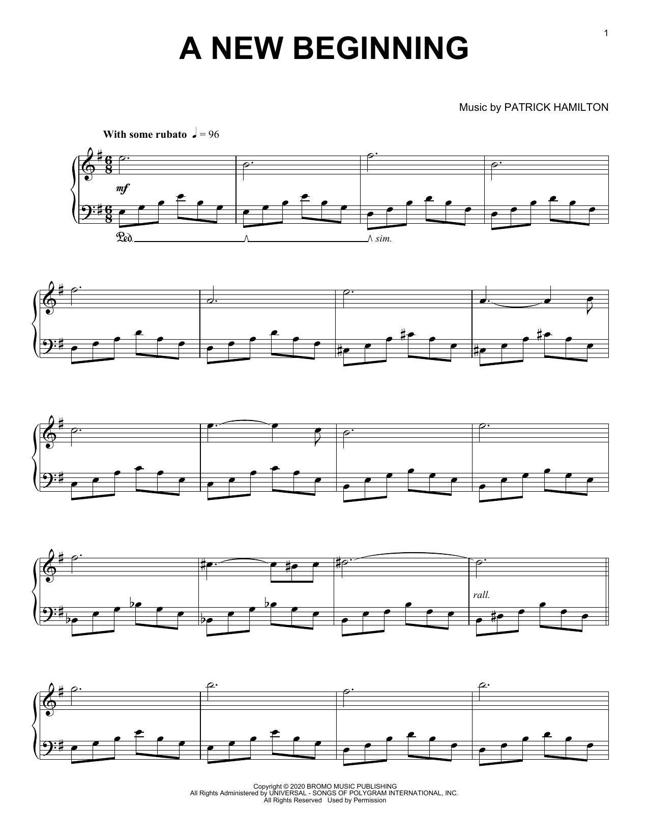 Download Patrick Hamilton A New Beginning Sheet Music and learn how to play Piano Solo PDF digital score in minutes