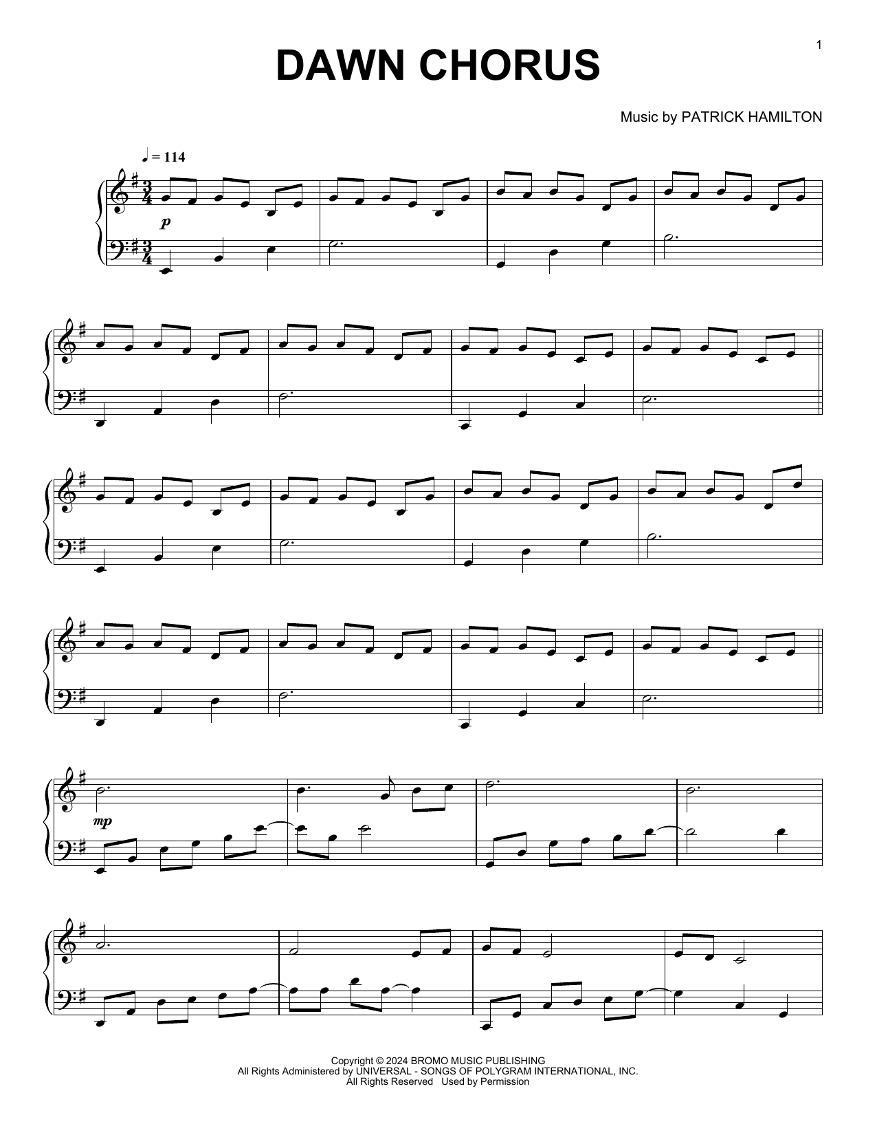 Download Patrick Hamilton Dawn Chorus Sheet Music and learn how to play Piano Solo PDF digital score in minutes