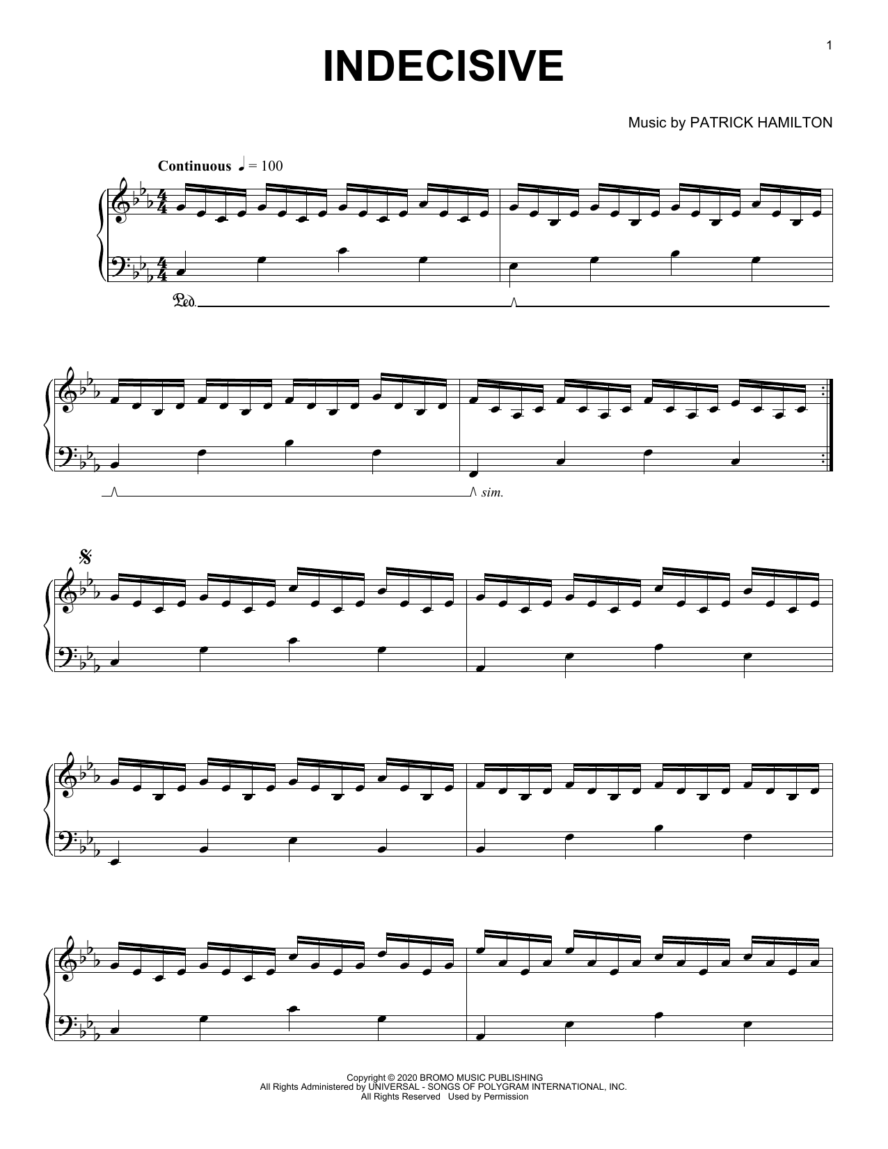 Download Patrick Hamilton Indecisive Sheet Music and learn how to play Piano Solo PDF digital score in minutes