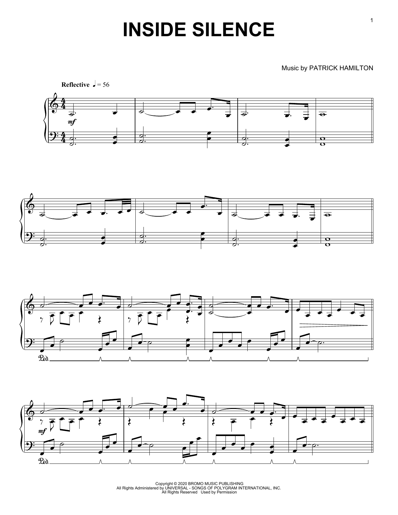 Download Patrick Hamilton Inside Silence Sheet Music and learn how to play Piano Solo PDF digital score in minutes