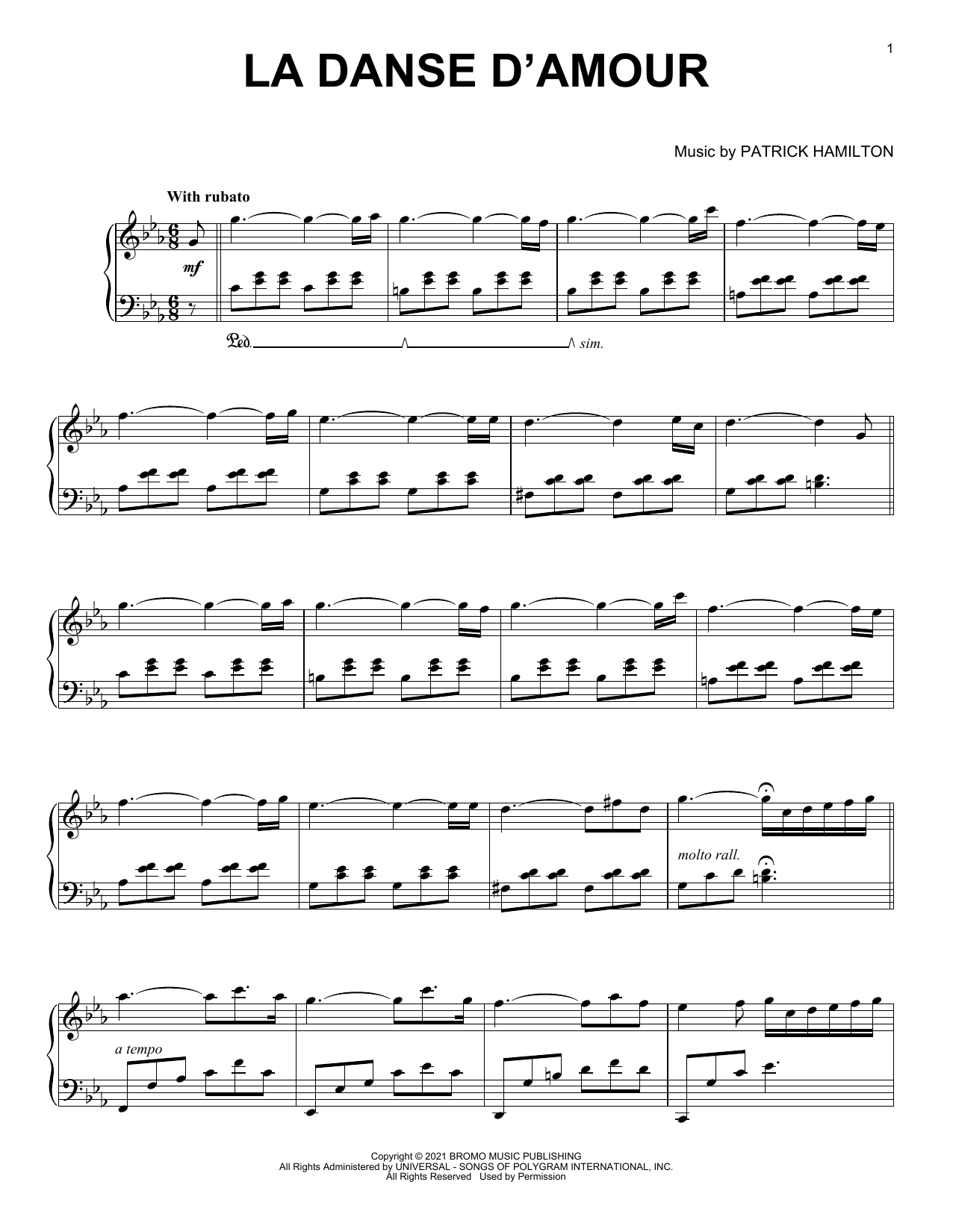 Download Patrick Hamilton La Danse D'Amour Sheet Music and learn how to play Piano Solo PDF digital score in minutes