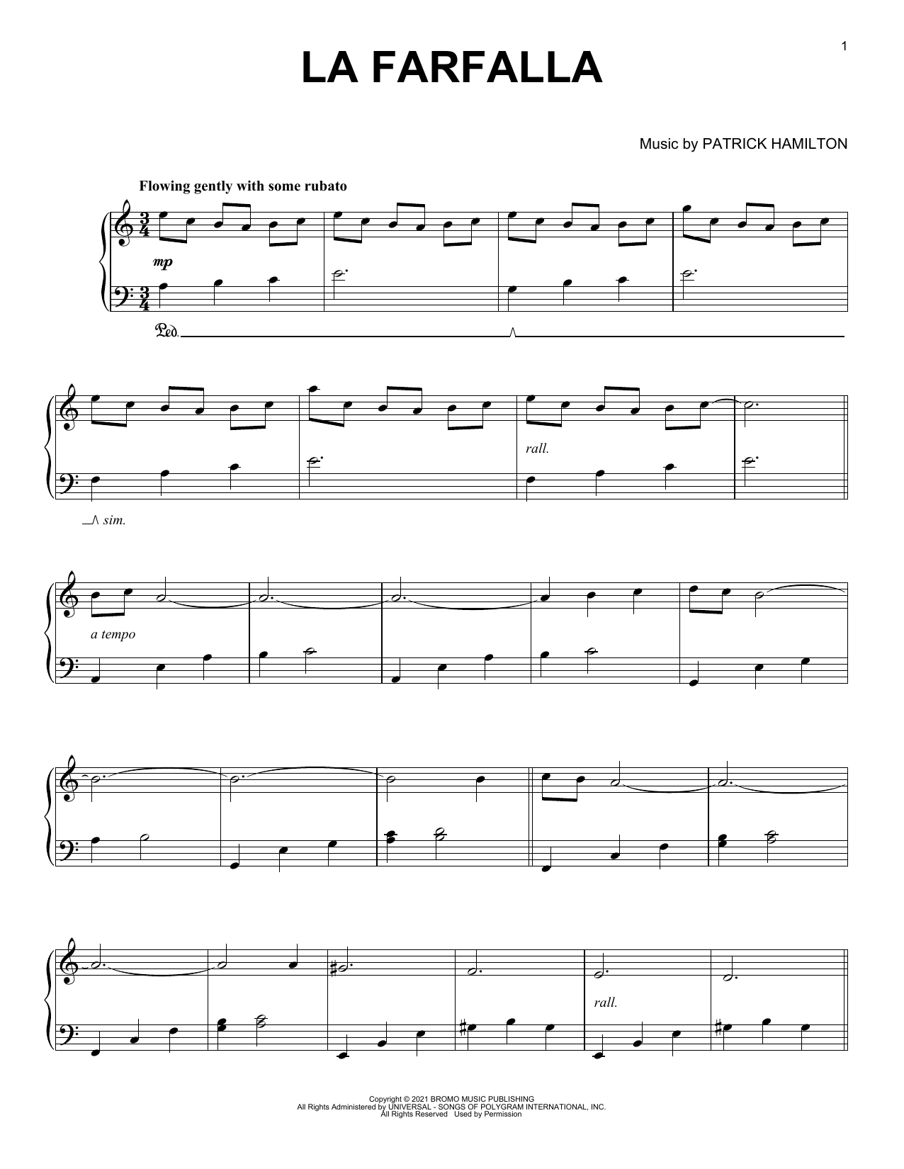 Download Patrick Hamilton La Farfalla Sheet Music and learn how to play Piano Solo PDF digital score in minutes
