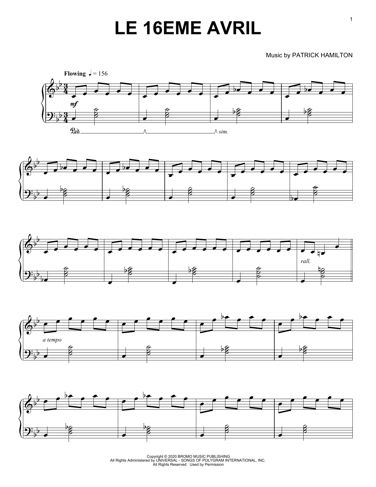 Download Patrick Hamilton Le 16ème Avril Sheet Music and learn how to play Piano Solo PDF digital score in minutes