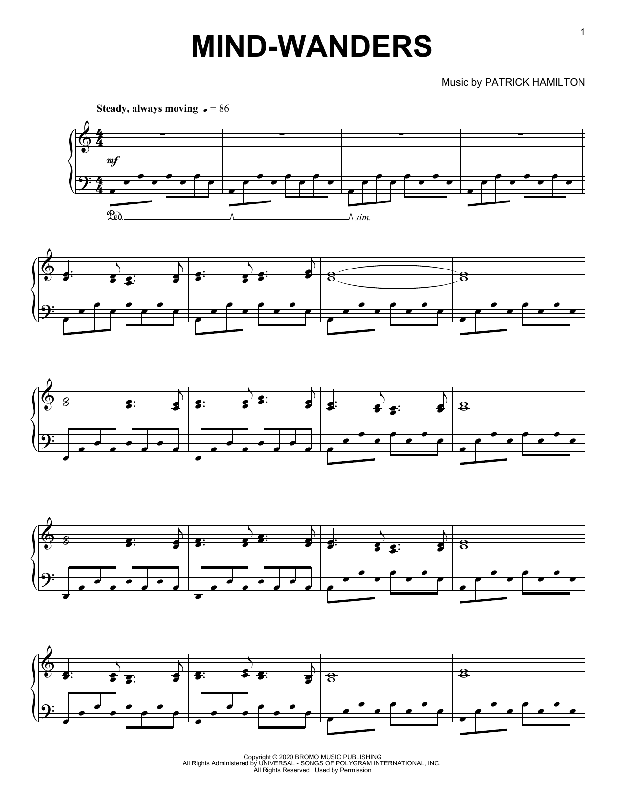 Download Patrick Hamilton Mind-wanders Sheet Music and learn how to play Piano Solo PDF digital score in minutes