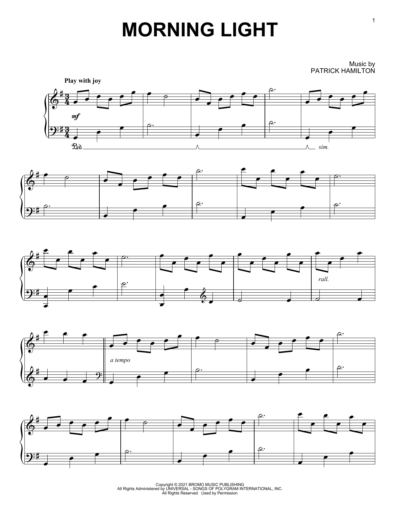 Download Patrick Hamilton Morning Light Sheet Music and learn how to play Piano Solo PDF digital score in minutes