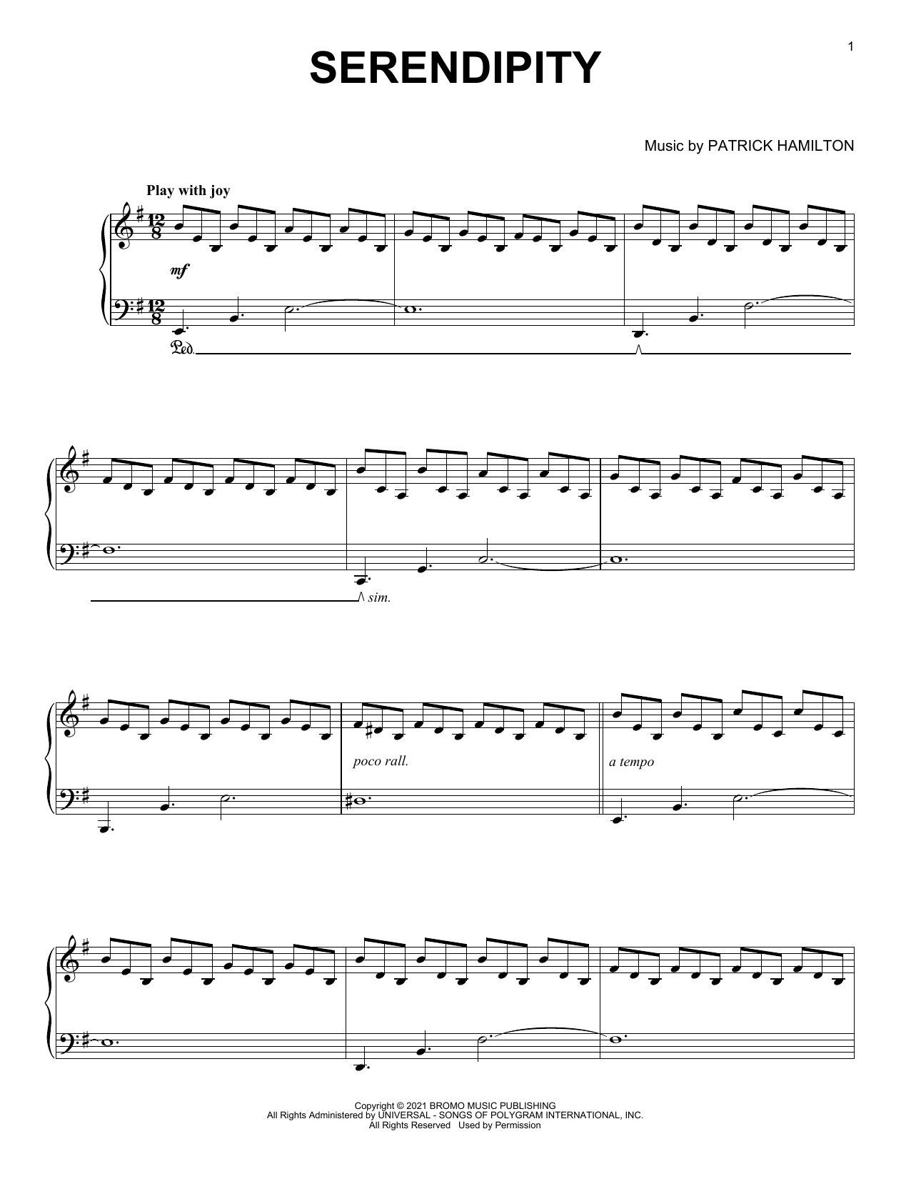 Download Patrick Hamilton Serendipity Sheet Music and learn how to play Piano Solo PDF digital score in minutes