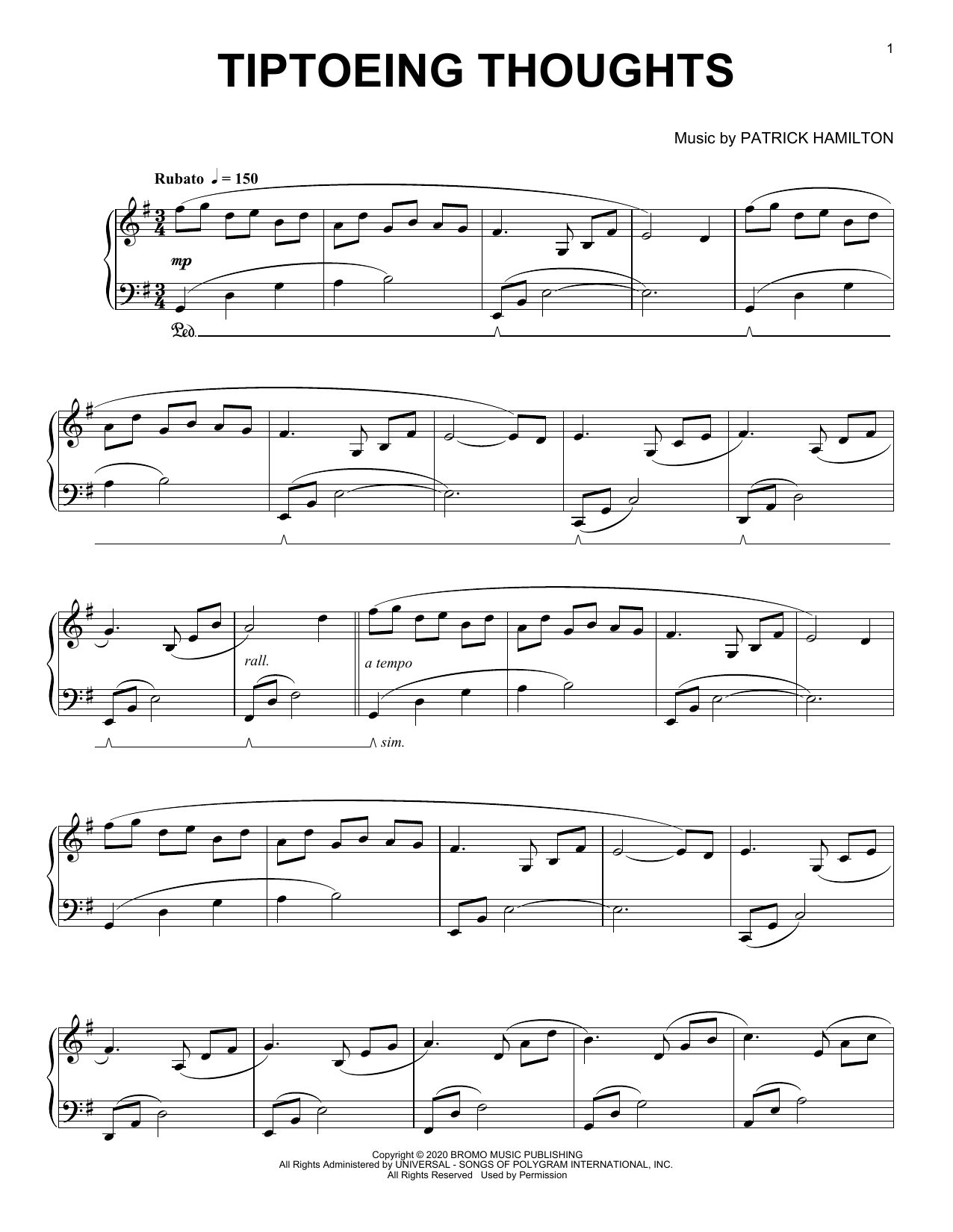 Download Patrick Hamilton Tiptoeing thoughts Sheet Music and learn how to play Piano Solo PDF digital score in minutes