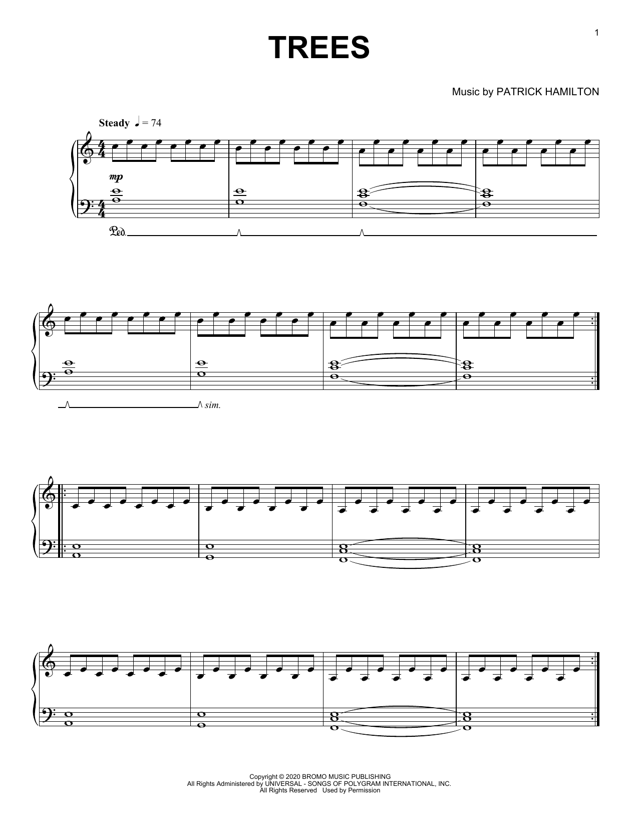 Download Patrick Hamilton Trees Sheet Music and learn how to play Piano Solo PDF digital score in minutes