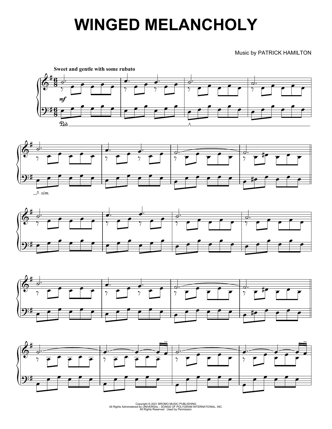Download Patrick Hamilton Winged Melancholy Sheet Music and learn how to play Easy Piano PDF digital score in minutes