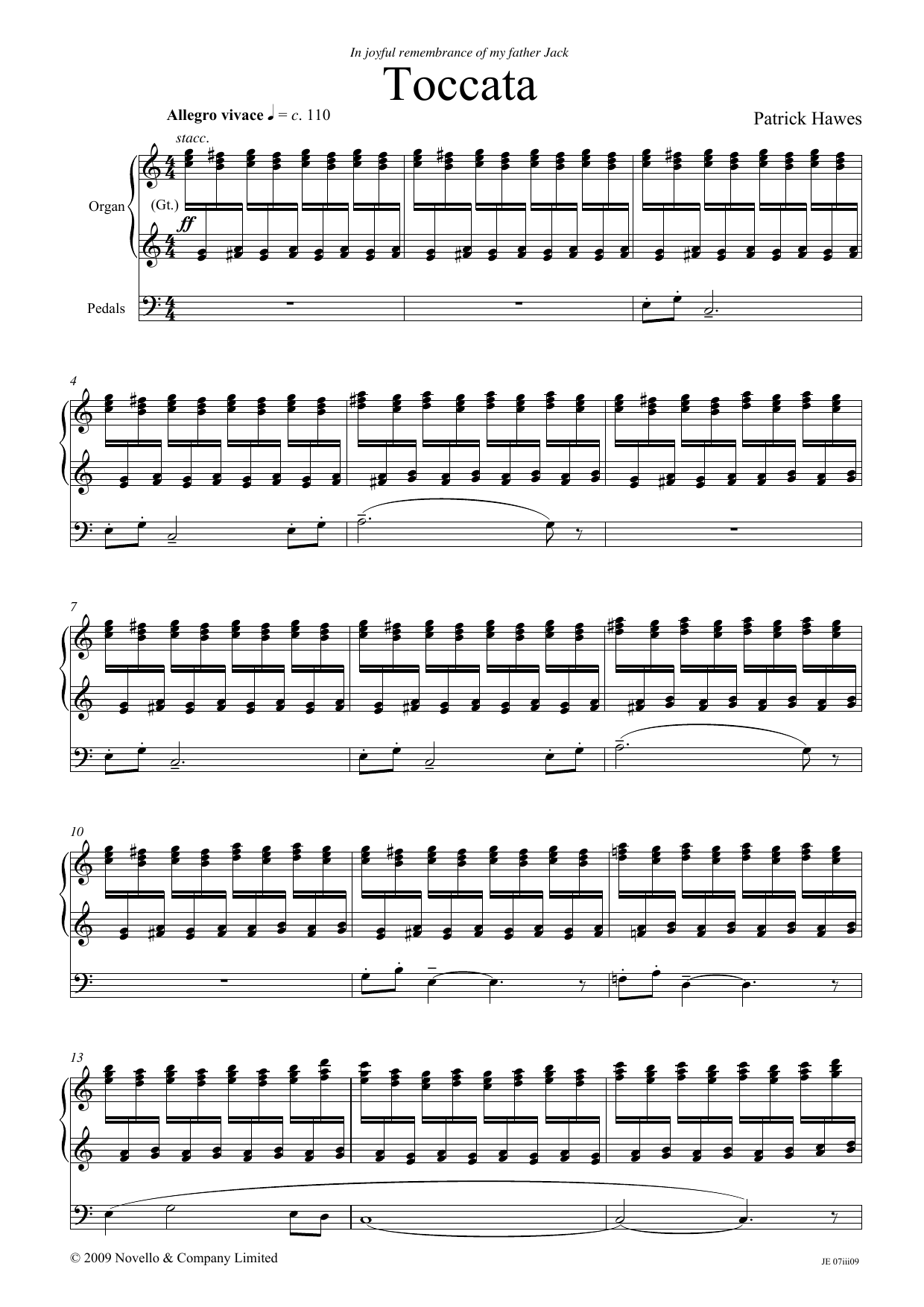 Download Patrick Hawes Toccata Sheet Music and learn how to play Organ PDF digital score in minutes