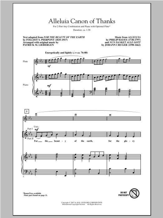 Download Patrick Liebergen Alleluia Canon Of Thanks Sheet Music and learn how to play 2-Part Choir PDF digital score in minutes