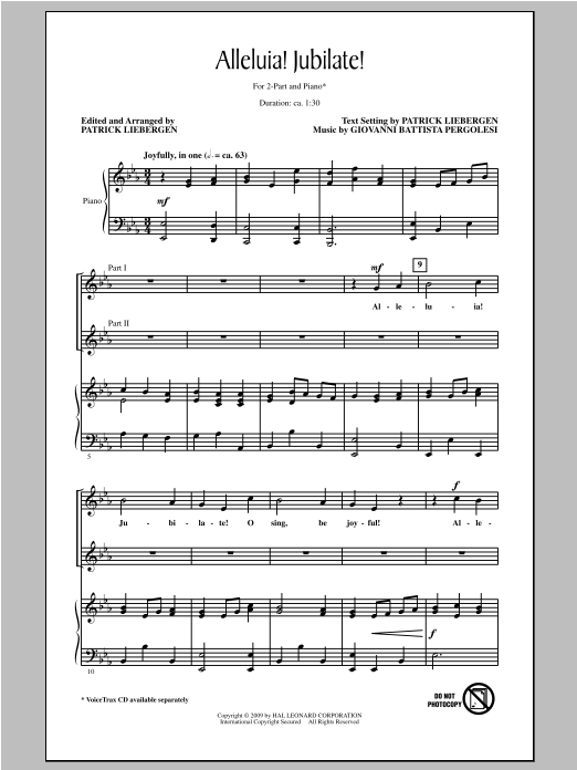 Download Patrick Liebergen Alleluia! Jubilate! Sheet Music and learn how to play 2-Part Choir PDF digital score in minutes