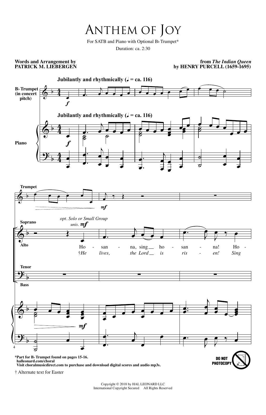 Download Patrick Liebergen Anthem Of Joy Sheet Music and learn how to play SATB Choir PDF digital score in minutes